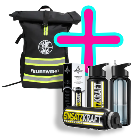 Rucksack Rolltop Feuerwehr-Design & Thermosflasche